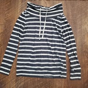 Loft Gray White Striped Cowl Sweatshirt Long Sleeve Cotton Top Lounge Preppy S